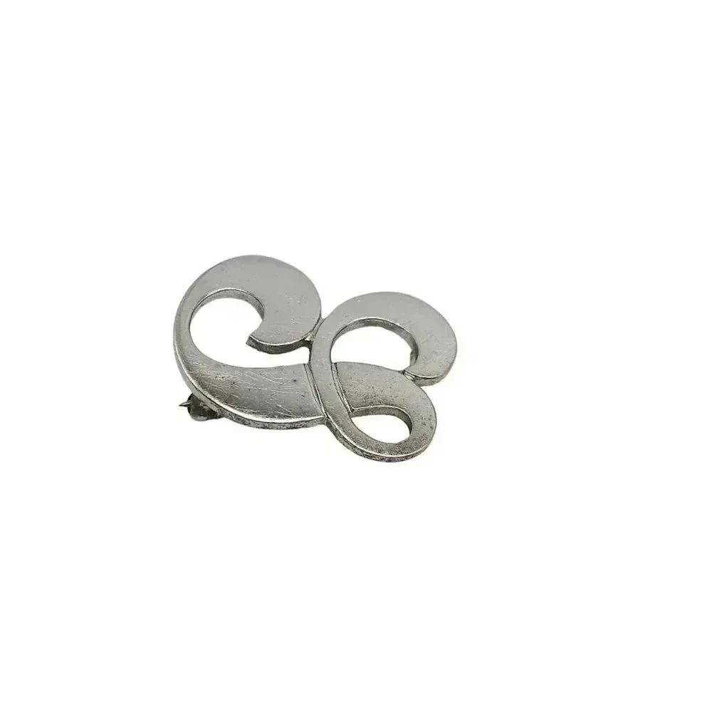 Danecraft Sterling Silver Swirl Monogram Inital S Brooch Pin Vintage